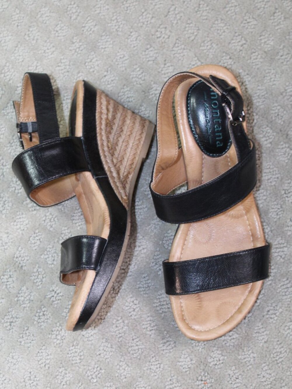 Montana Size 8 M Artisan Crafted 4306101 Women's Black Leather Wedge Sandal